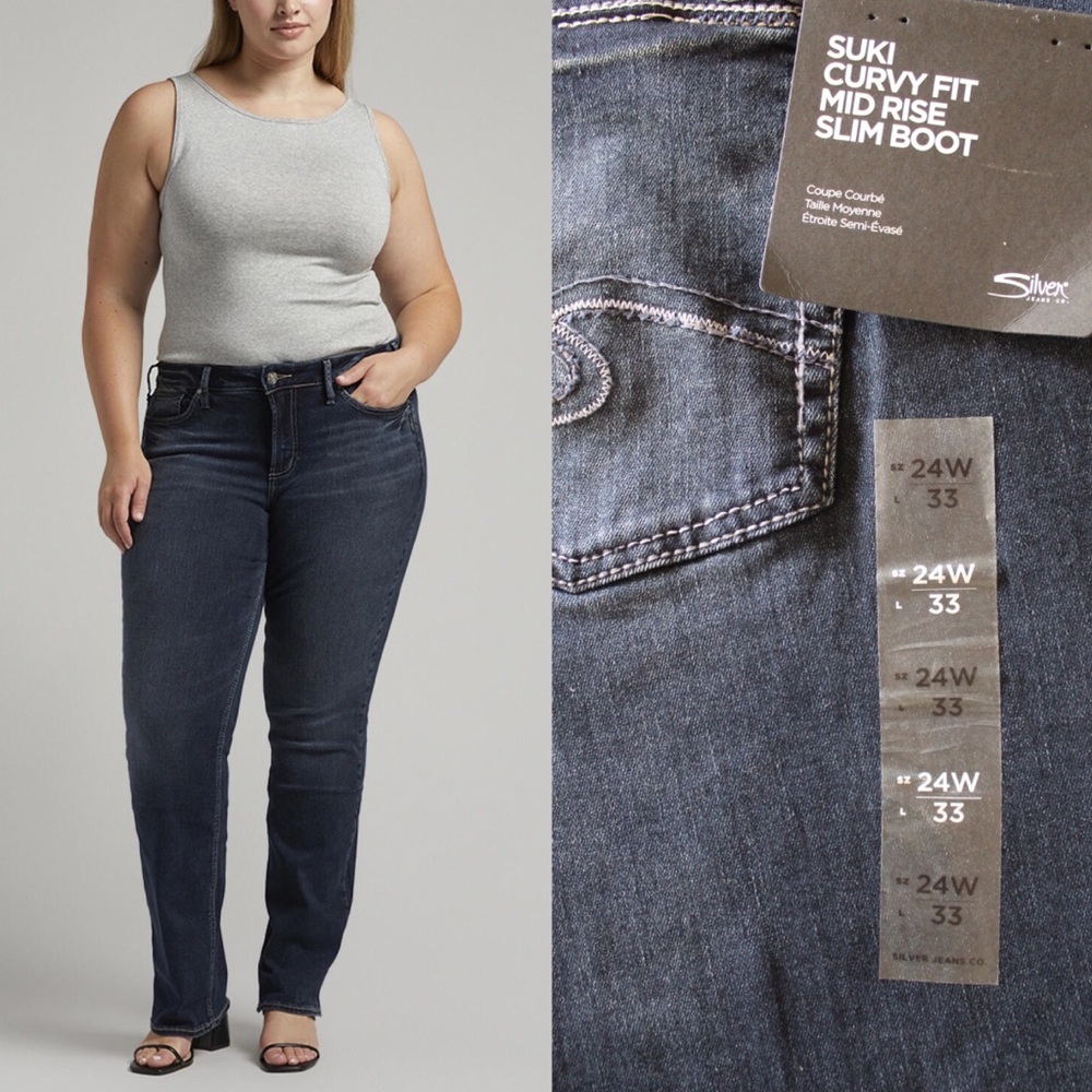 Silver Jeans Co. Plus Size Suki Curvy Fit Mid Rise Slim Boot Jeans 24 W x 33 L